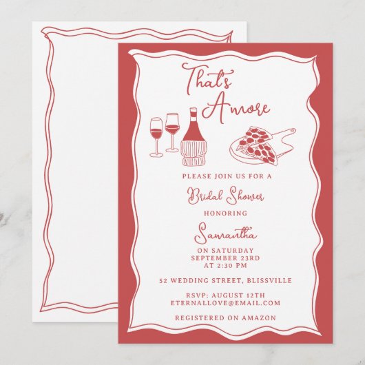 Red That's Amore Italian Pizza Wine Vrijgezellenfe Kaart (Voorkant / Achterkant)