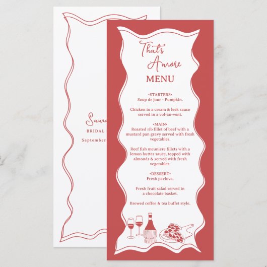 Red That's Amore Italian Pizza Wine Vrijgezellenfe Menu (Voorkant / Achterkant)
