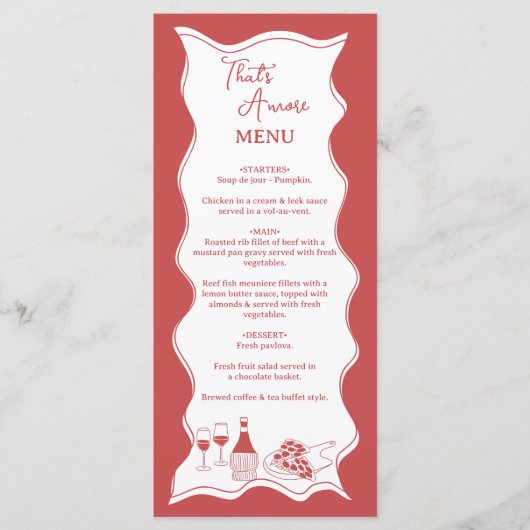 Red That's Amore Italian Pizza Wine Vrijgezellenfe Menu (Voorkant)