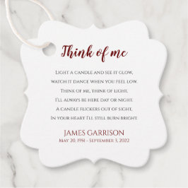 Red Think of me Celebration of Life Candle Bedankjes Labels
