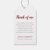 Red Think of me Celebration of Life Candle Favor Cadeaulabel (Voorkant)