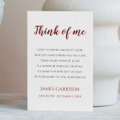 Red Think of me Celebration of Life Candle Plaatskaartje