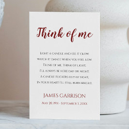 Red Think of me Celebration of Life Candle Plaatskaartje