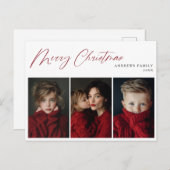 Red Three photo Christmas Holiday Design Feestdagenkaart (Voorkant / Achterkant)