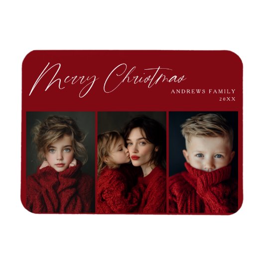 Red Three photo Christmas Holiday Design Magneet (Horizontaal)
