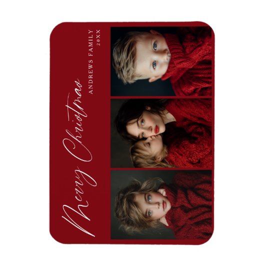 Red Three photo Christmas Holiday Design Magneet (Verticaal)