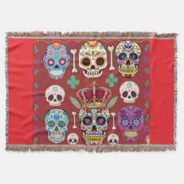 Red Throw - Large Rug - Gothic Skull - Deken