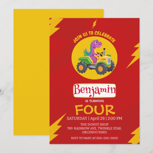 RED thunder Schattigee dinosaurus truck School Ver Kaart (Voorkant / Achterkant)