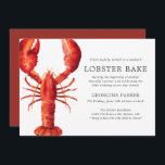 Red Tide | Lobster Bake Birthday Kaart<br><div class="desc">Een set kreeft verjaardagsuitnodigingen voor uw volgende zeevruchten-gerelateerde barbecue of party. Deze uitnodigingen bevatten eenvoudige zwarte tekst met houtskool, samen met een unieke waterverf-stijl Deep Red lobster afbeelding die aan de zijkant is gecentreerd. Aan de achterkant van de uitnodiging is een gestreepte diepe rode kleur. Alle elementen van deze uitnodiging...</div>
