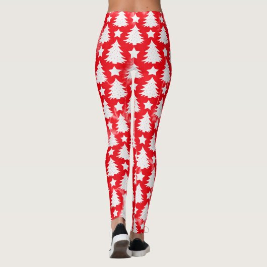 Red Tie Dye Christmas Tree Star Pattern Holiday Leggings (Achterkant)