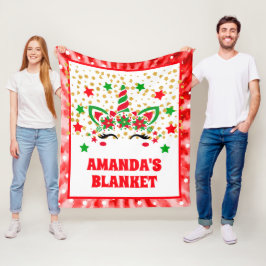 Red Tie Dye Eenhoorn Kerst Gepersonaliseerde Kinde Fleece Deken