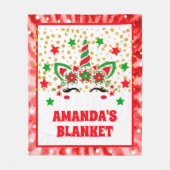 Red Tie Dye Eenhoorn Kerst Gepersonaliseerde Kinde Fleece Deken (Voorkant)