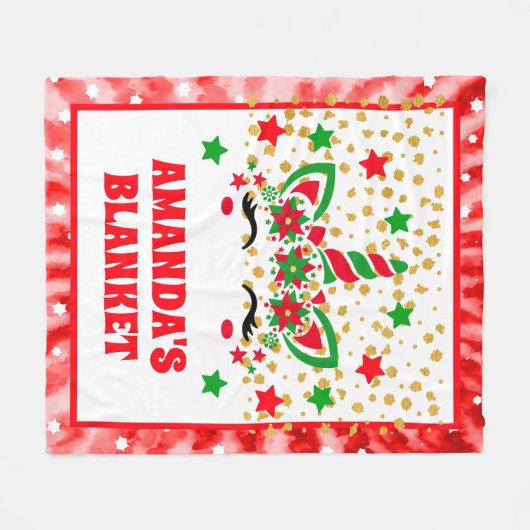 Red Tie Dye Eenhoorn Kerst Gepersonaliseerde Kinde Fleece Deken (Voorkant (Horizontaal))