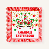 Red Tie Dye Eenhoorn Kerst Gepersonaliseerde Kinde Notitieboek (Voorkant)