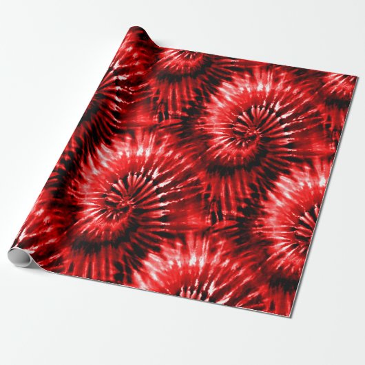 Red Tie Dye Psychedelic Starburst Retro Cadeaupapier (Uitgerold)
