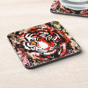 Red Tiger Beverage Coaster Kleurrijk tijgergezic Bier Onderzetter