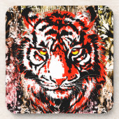 Red Tiger Beverage Coaster | Kleurrijk tijgergezic Bier Onderzetter (Voorkant)