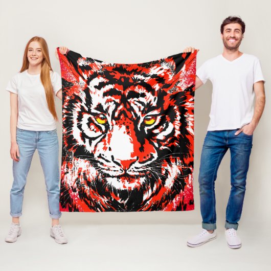 Red Tiger Head - Tiger Fleece Blanket Deken (In situ)