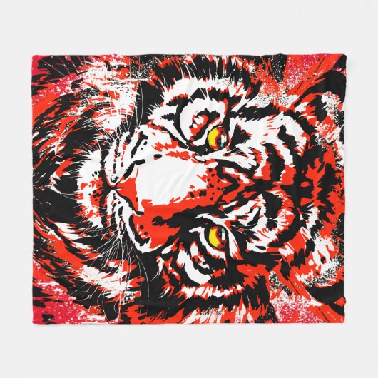 Red Tiger Head - Tiger Fleece Blanket Deken (Voorkant (Horizontaal))