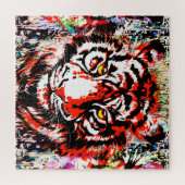 Red Tiger Head - Tiger Portrait Jigzaag Puzzle Legpuzzel (Horizontaal)