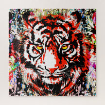 Red Tiger Head - Tiger Portrait Jigzaag Puzzle