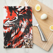Red Tiger Head Towel - Tiger Kitchen Towel Theedoek (Quarter Fold)