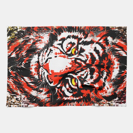 Red Tiger Head Towel - Tiger Kitchen Towel Theedoek (Horizontaal)