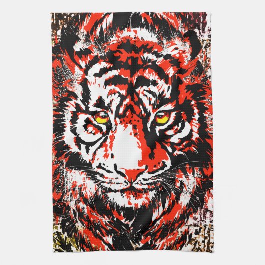 Red Tiger Head Towel - Tiger Kitchen Towel Theedoek (Verticaal)