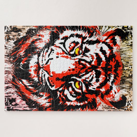 Red Tiger Puzzle | Kleurrijk tijgergezicht Puzzle Legpuzzel (Horizontaal)