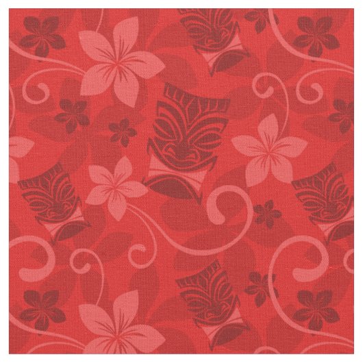 Red Tiki Mmaskers Hawaiian Stof (Close Up)