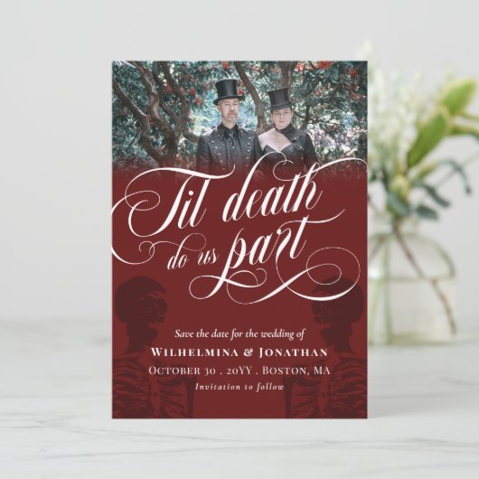 Red Til Death Do ons Part Photo Save the Date (Staand voorkant)