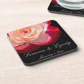 Red Tipped White Rose Personal Wedding Drankjes Onderzetter (Linkerzijde)