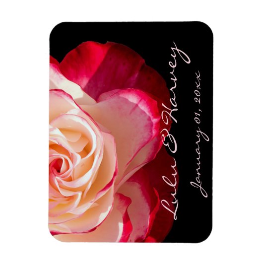 Red Tipped White Rose Personal Wedding Magneet (Verticaal)