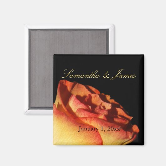 Red Tipped Yellow Rose Personal Wedding Magneet (Voorkant / Achterkant)