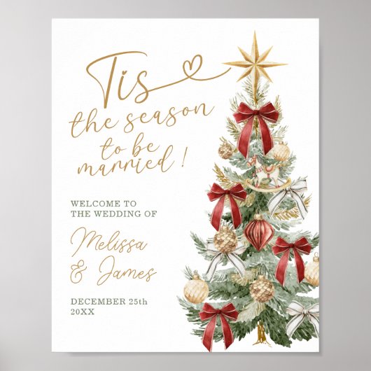 Red Tis the Season to be Married Wedding Welcome Poster (Voorkant)
