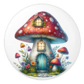 Red Toadstool Fairy House Keramische Knop (Voorkant)