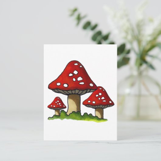 Red Toadtstools, paddenstoel: Freehand Art Briefkaart (Staand voorkant)