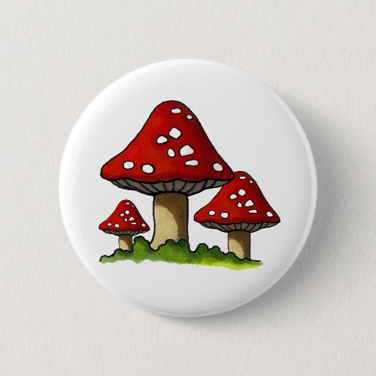 Red Toadtstools, paddenstoel: Freehand Art Ronde Button 5,7 Cm (Voorkant)