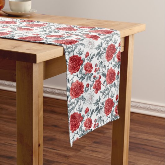 Red Toile Charm - Classic Floral Appeal Lange Tafelloper (Voorbeeld)
