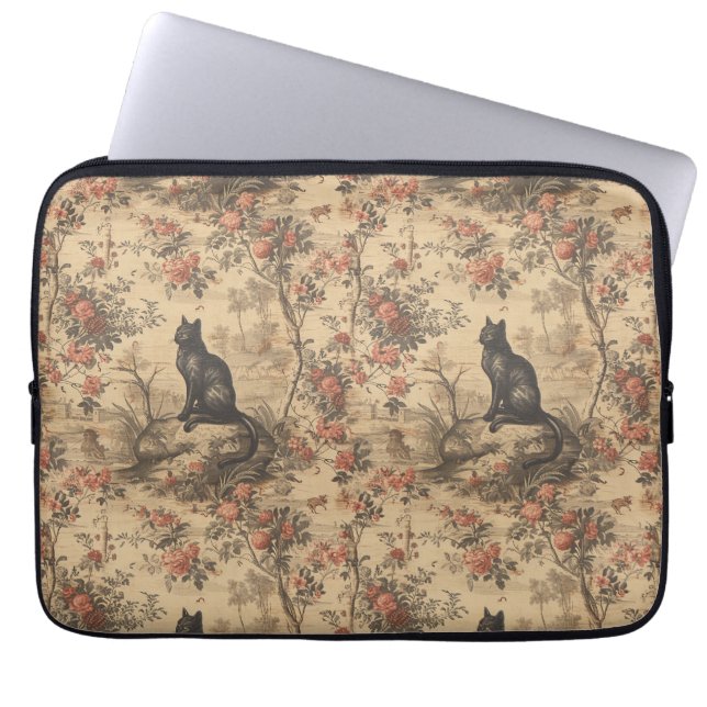 Red Toile Chinoiserie Cat Damask Laptop Sleeve (Voorkant)