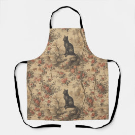 Red Toile Chinoiserie Cat Damask Schort