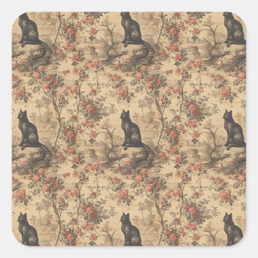Red Toile Chinoiserie Cat Damask Vierkante Sticker (Voorkant)