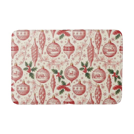 Red Toile Chinoiserie Christmas Ornaments Badmat (Voorkant)