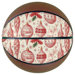 Red Toile Chinoiserie Christmas Ornaments Basketbal