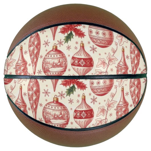 Red Toile Chinoiserie Christmas Ornaments Basketbal (Voorkant)