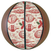 Red Toile Chinoiserie Christmas Ornaments Basketbal (Verticaal)