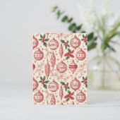Red Toile Chinoiserie Christmas Ornaments Briefkaart (Staand voorkant)