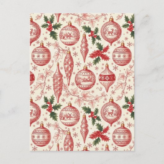 Red Toile Chinoiserie Christmas Ornaments Briefkaart (Voorkant)