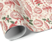 Red Toile Chinoiserie Christmas Ornaments Cadeaupapier (Rol Hoek)