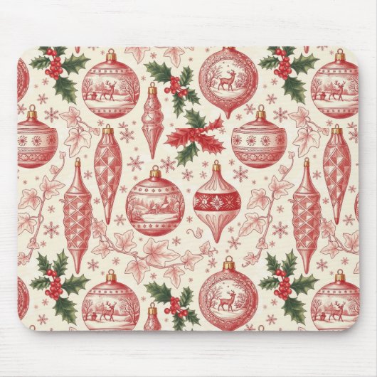 Red Toile Chinoiserie Christmas Ornaments Muismat (Voorkant)
